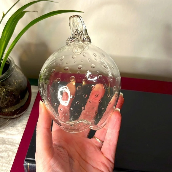 Strawberry Controlled Bubbles Hand Blown Large Clear Glass Art Sculpture Signed - Picture 5 of 7